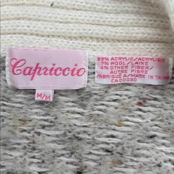 Capriccio |Vintage Off White and Gray Chevron Open-Front Knit Cardigan Sz Medium - Picture 5 of 12